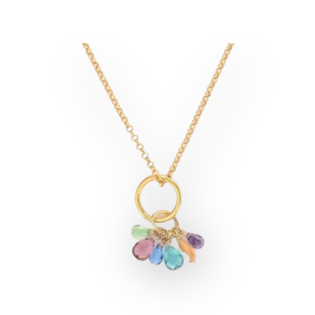 New Rivka Friedman Briolette Gemstones Pendant Necklace 18k Gold Clad 148$